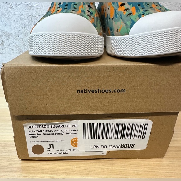 Native Shoes Kids Sneakers - Green&Orange Camo Jefferson Sugarlight Sz 13 NIB - Picture 5 of 6